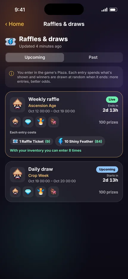 In-game raffles and draws